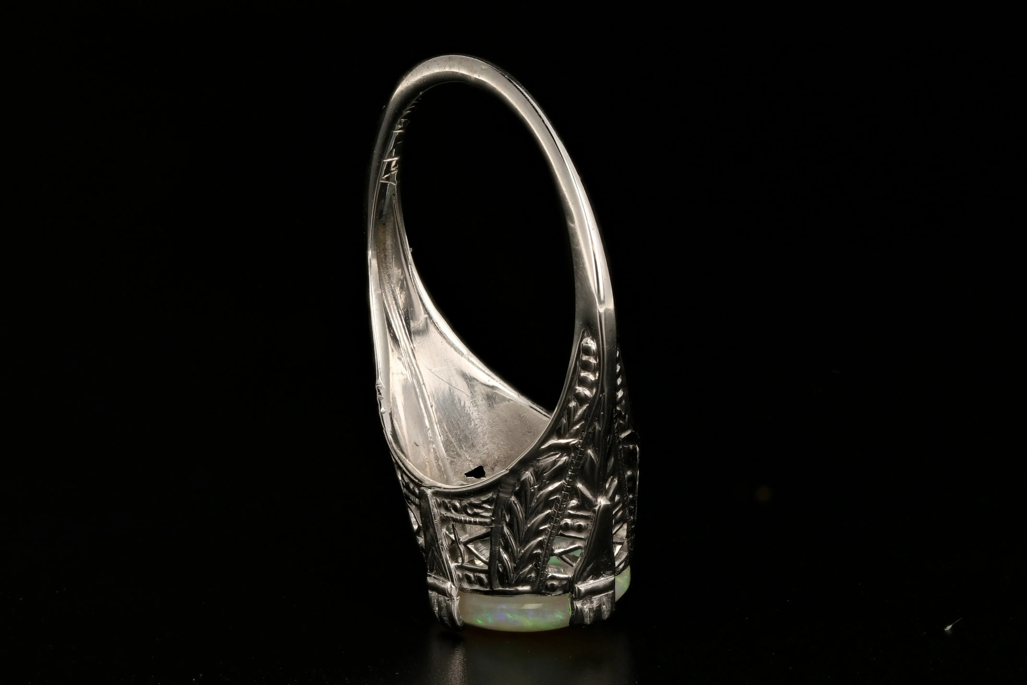 Art Deco 14K White Gold 1.21 Carat Opal Ring