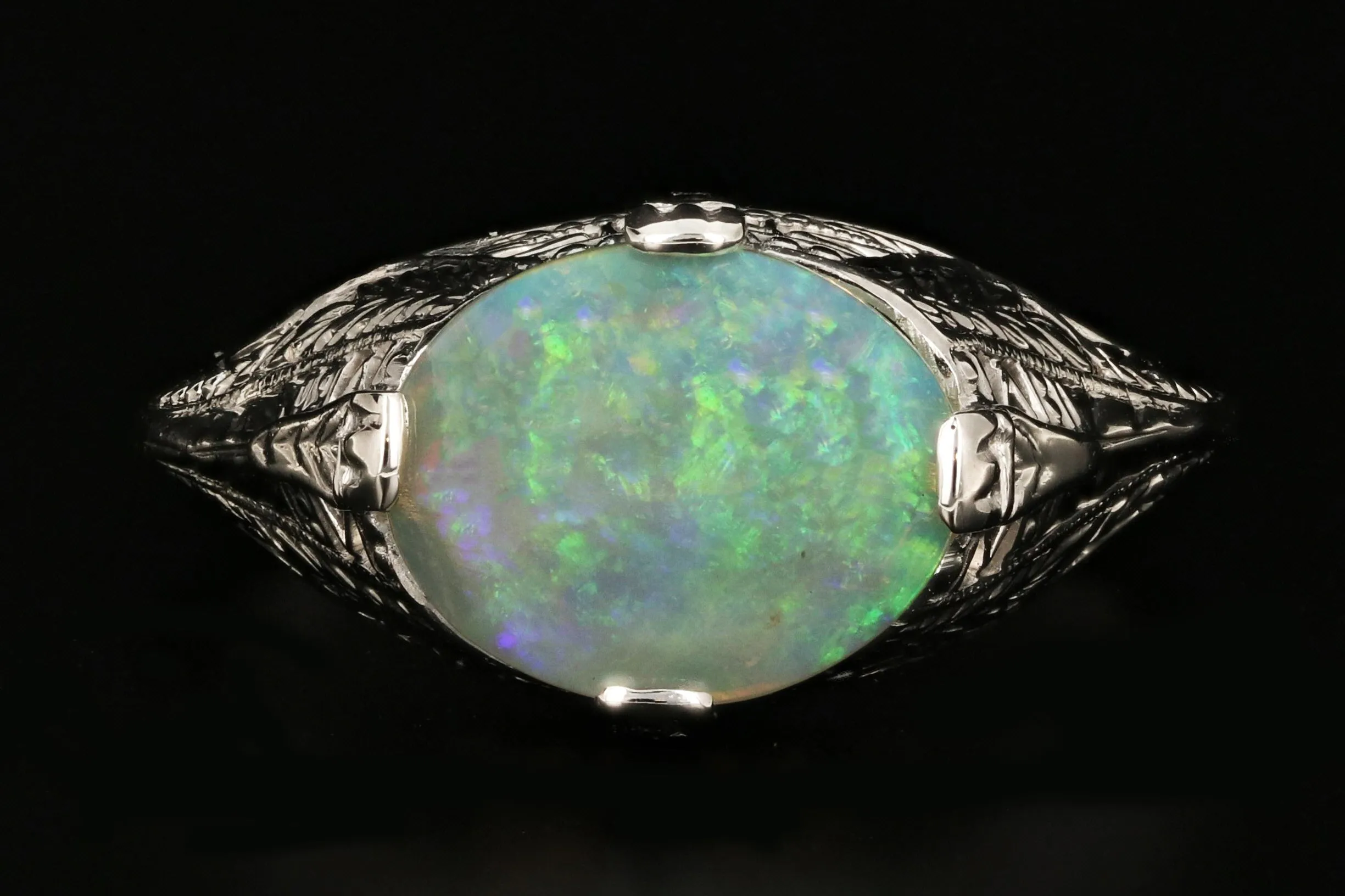 Art Deco 14K White Gold 1.21 Carat Opal Ring
