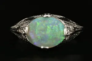 Art Deco 14K White Gold 1.21 Carat Opal Ring