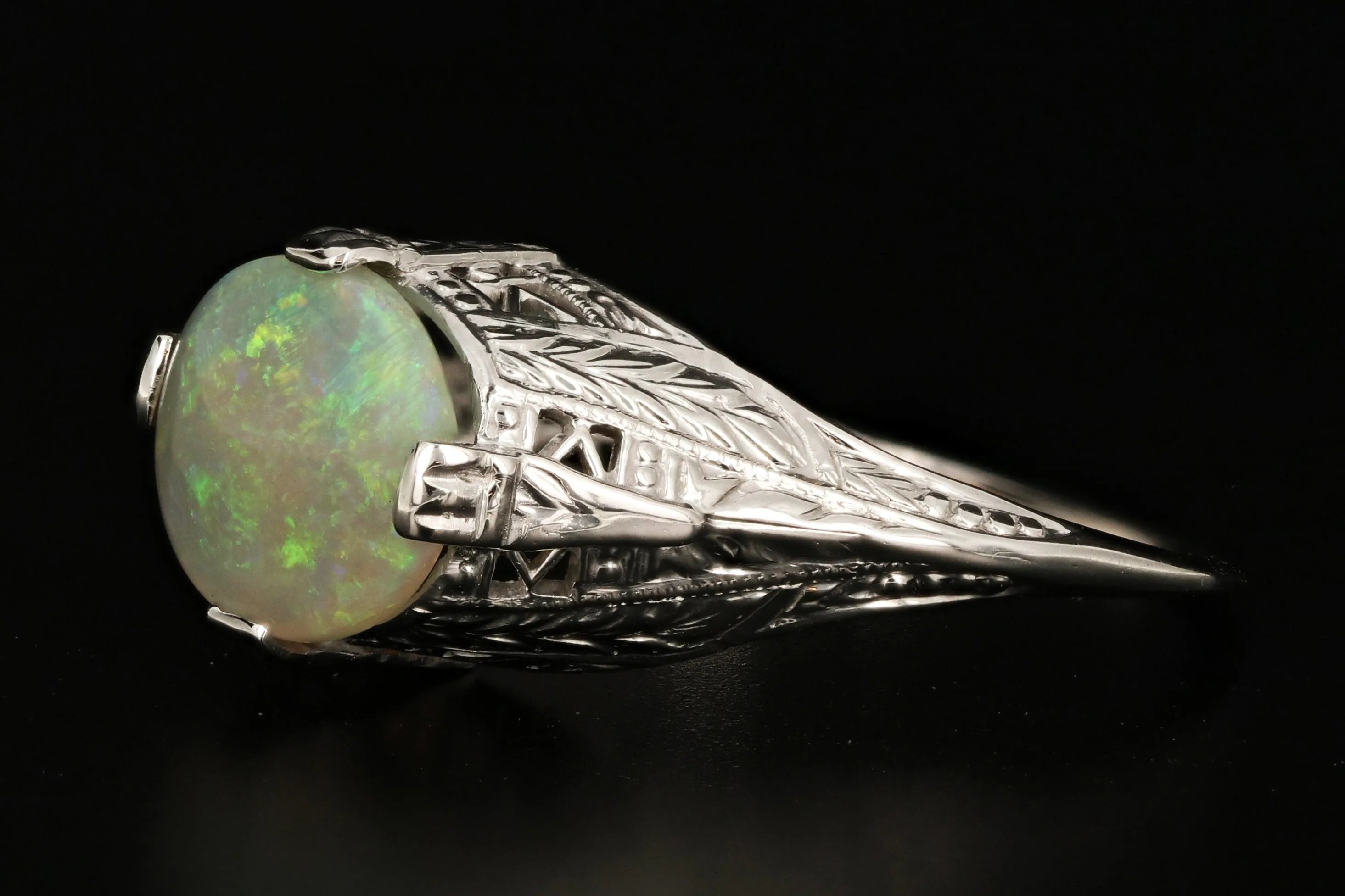 Art Deco 14K White Gold 1.21 Carat Opal Ring