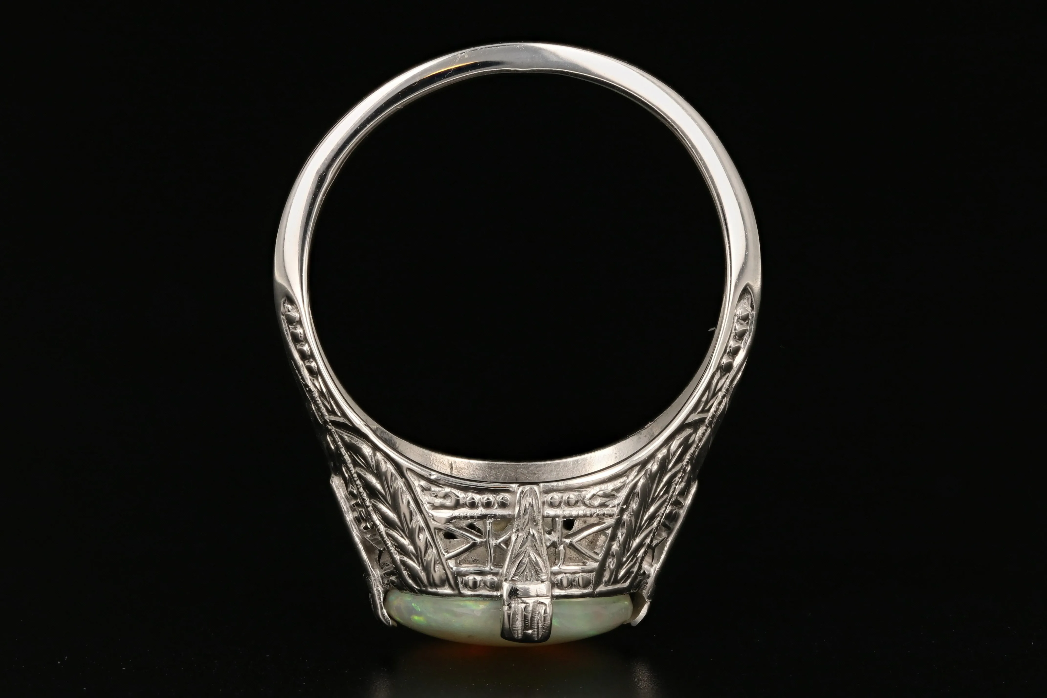 Art Deco 14K White Gold 1.21 Carat Opal Ring