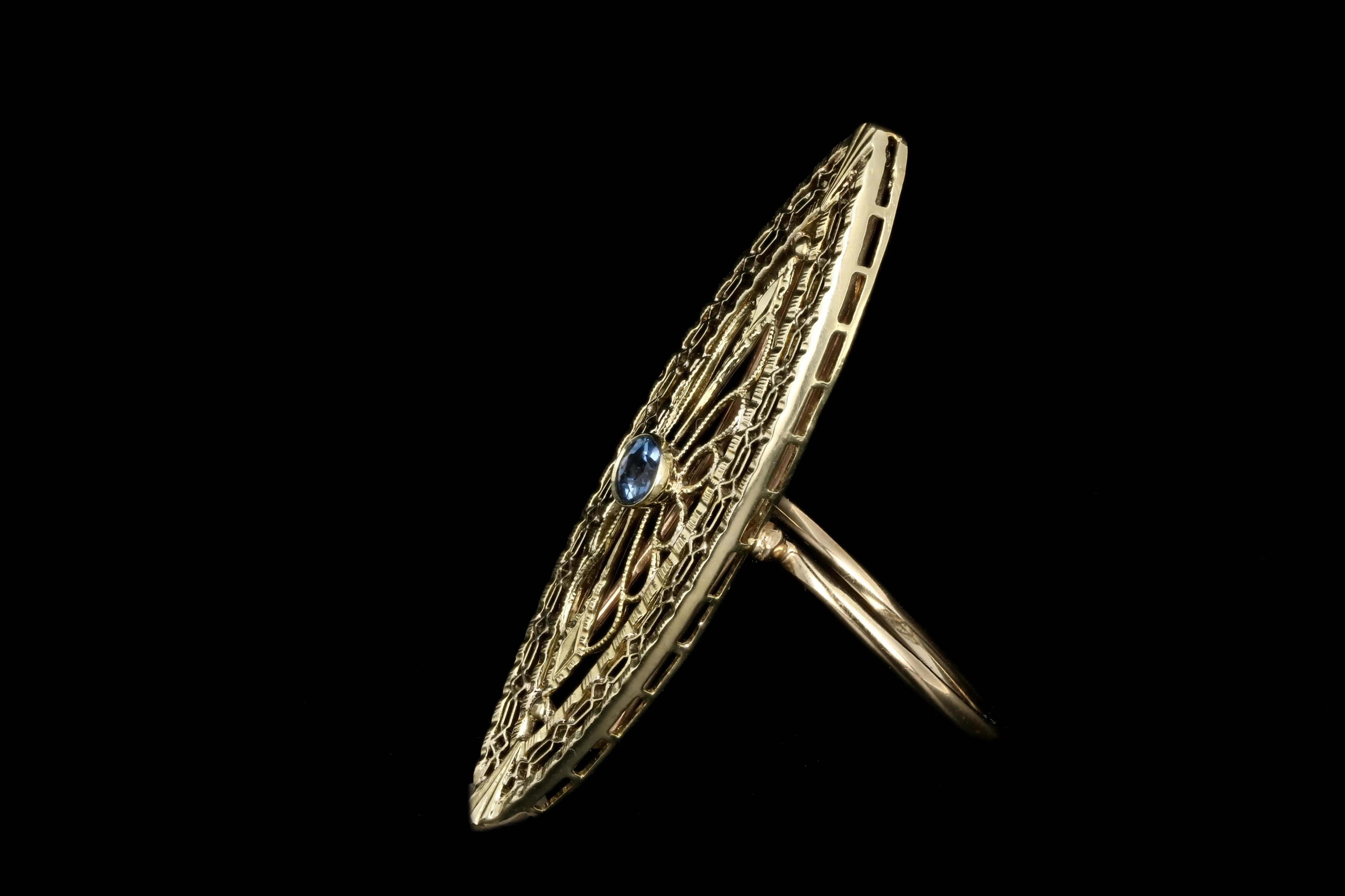 Art Deco 14K Yellow Gold .10 Carats Yogo Gulch Blue Sapphire Conversion Ring