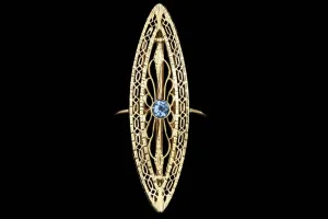 Art Deco 14K Yellow Gold .10 Carats Yogo Gulch Blue Sapphire Conversion Ring