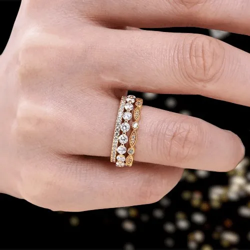 Art Deco 3-Pieces Stackable Wedding Band Set