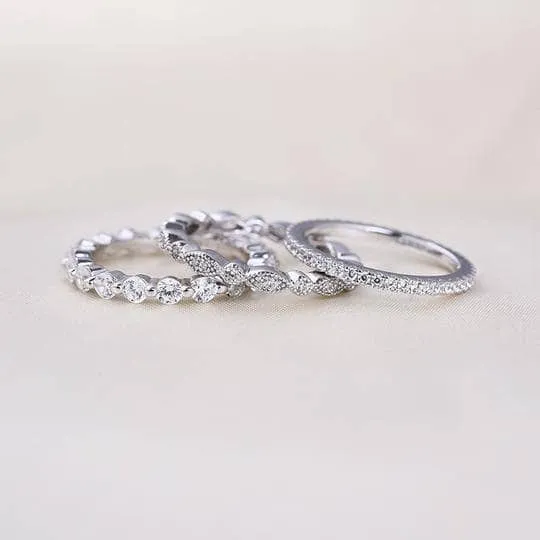 Art Deco 3-Pieces Stackable Wedding Band Set