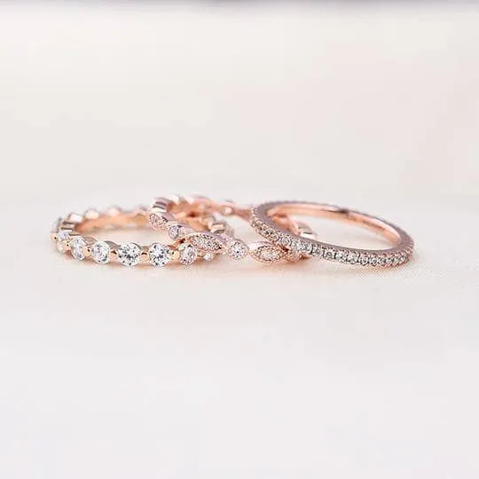 Art Deco 3-Pieces Stackable Wedding Band Set