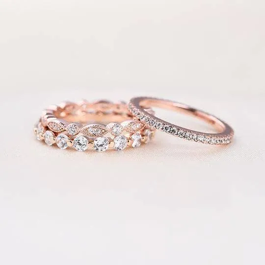 Art Deco 3-Pieces Stackable Wedding Band Set