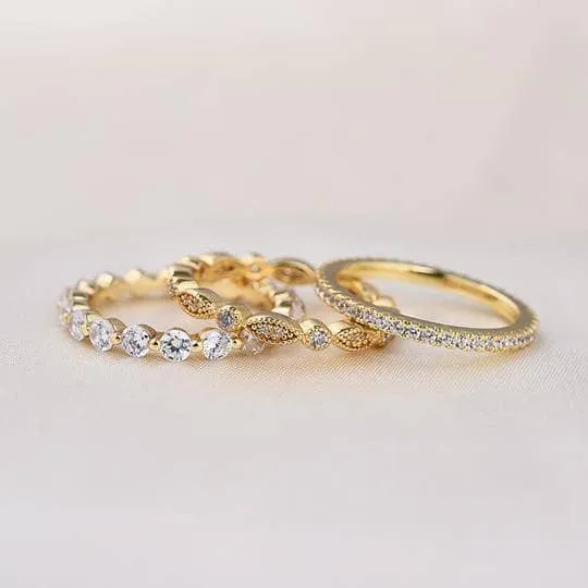 Art Deco 3-Pieces Stackable Wedding Band Set