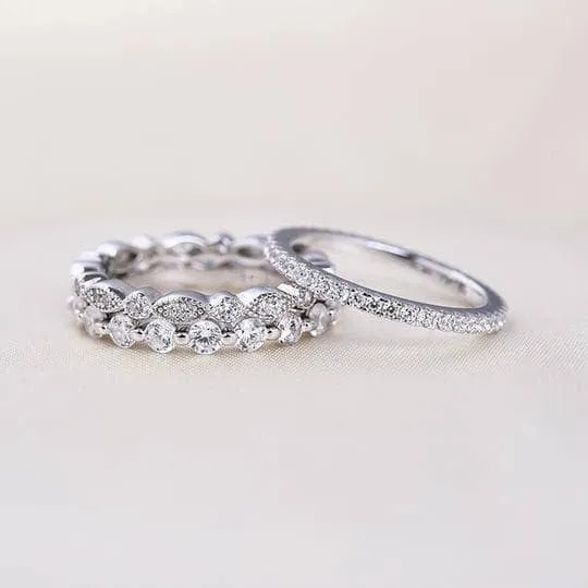 Art Deco 3-Pieces Stackable Wedding Band Set