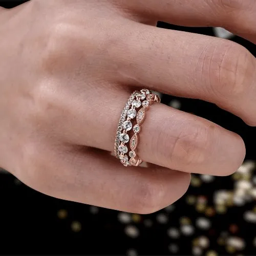 Art Deco 3-Pieces Stackable Wedding Band Set