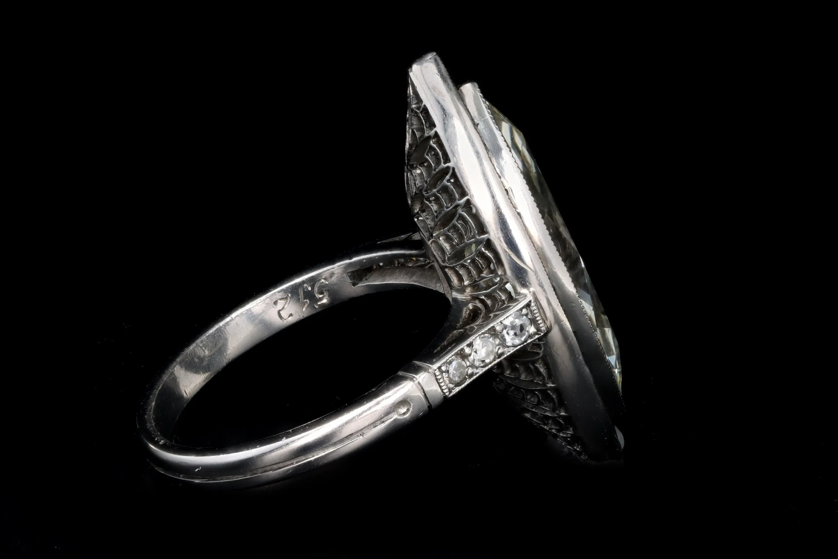 Art Deco Inspired Platinum 5.11 Carat Marquise Cut Diamond & Sapphire Ring GIA Certified