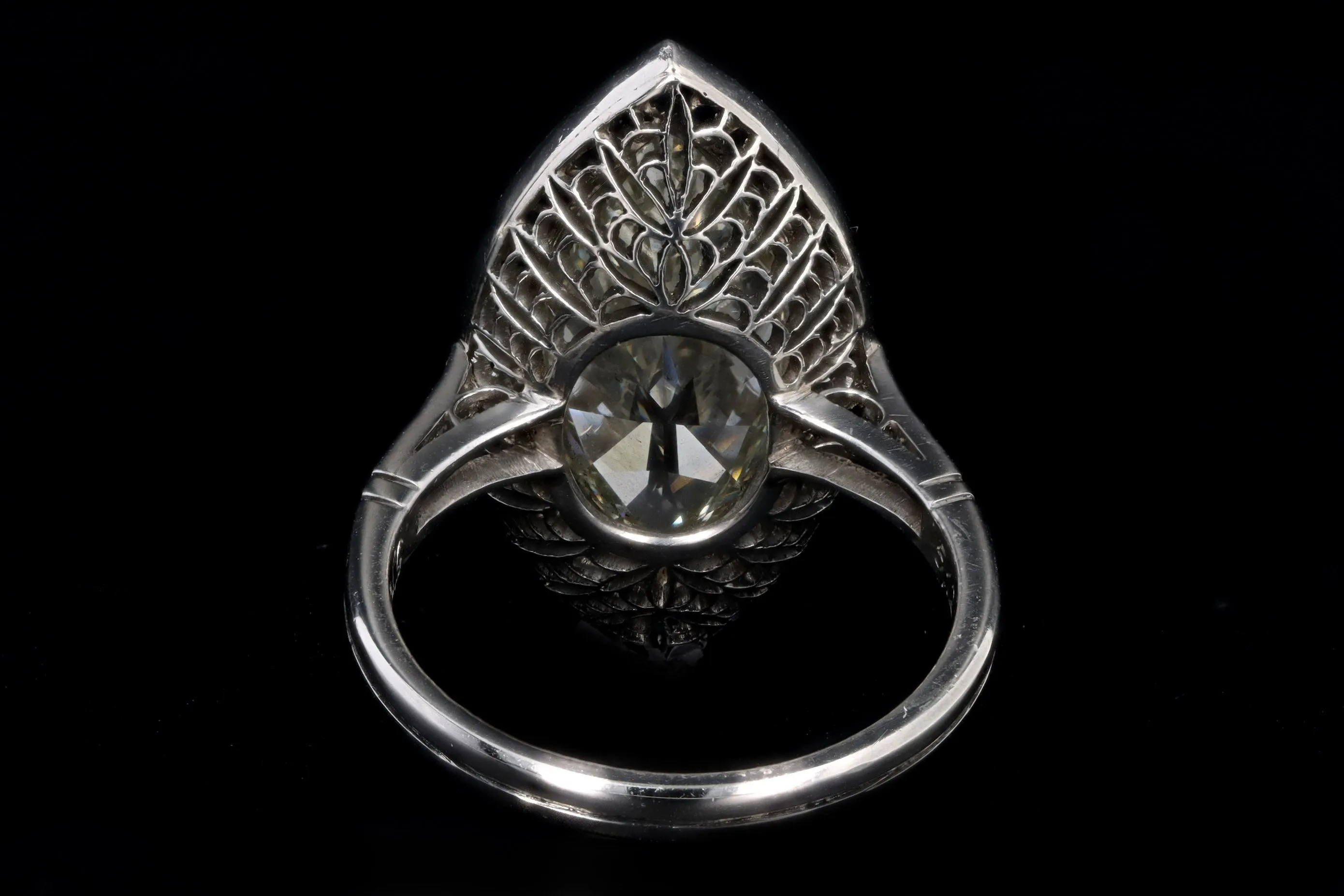 Art Deco Inspired Platinum 5.11 Carat Marquise Cut Diamond & Sapphire Ring GIA Certified