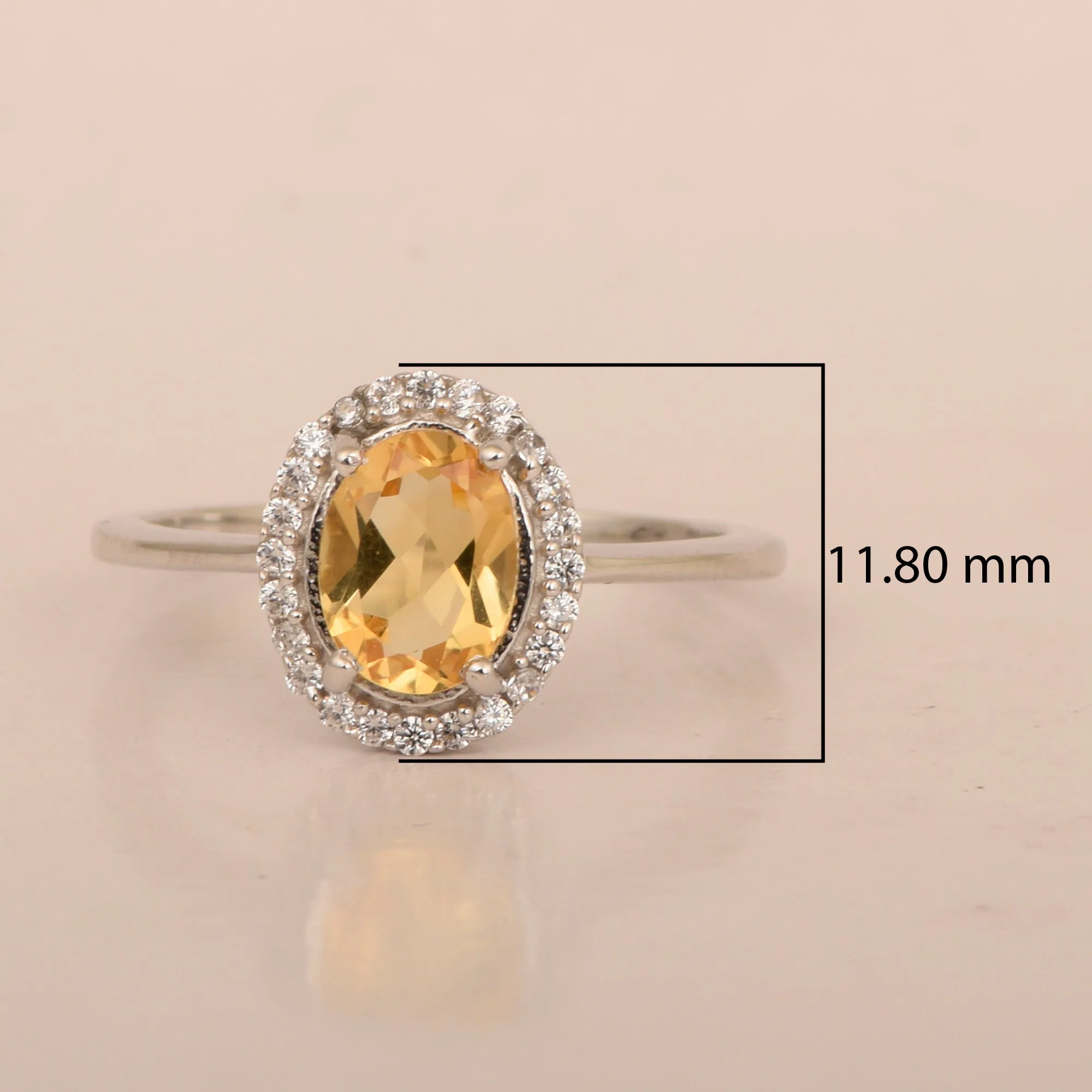 Art Deco Oval 8X6 MM Citrine Gemstone 925 Sterling Silver Women Ring