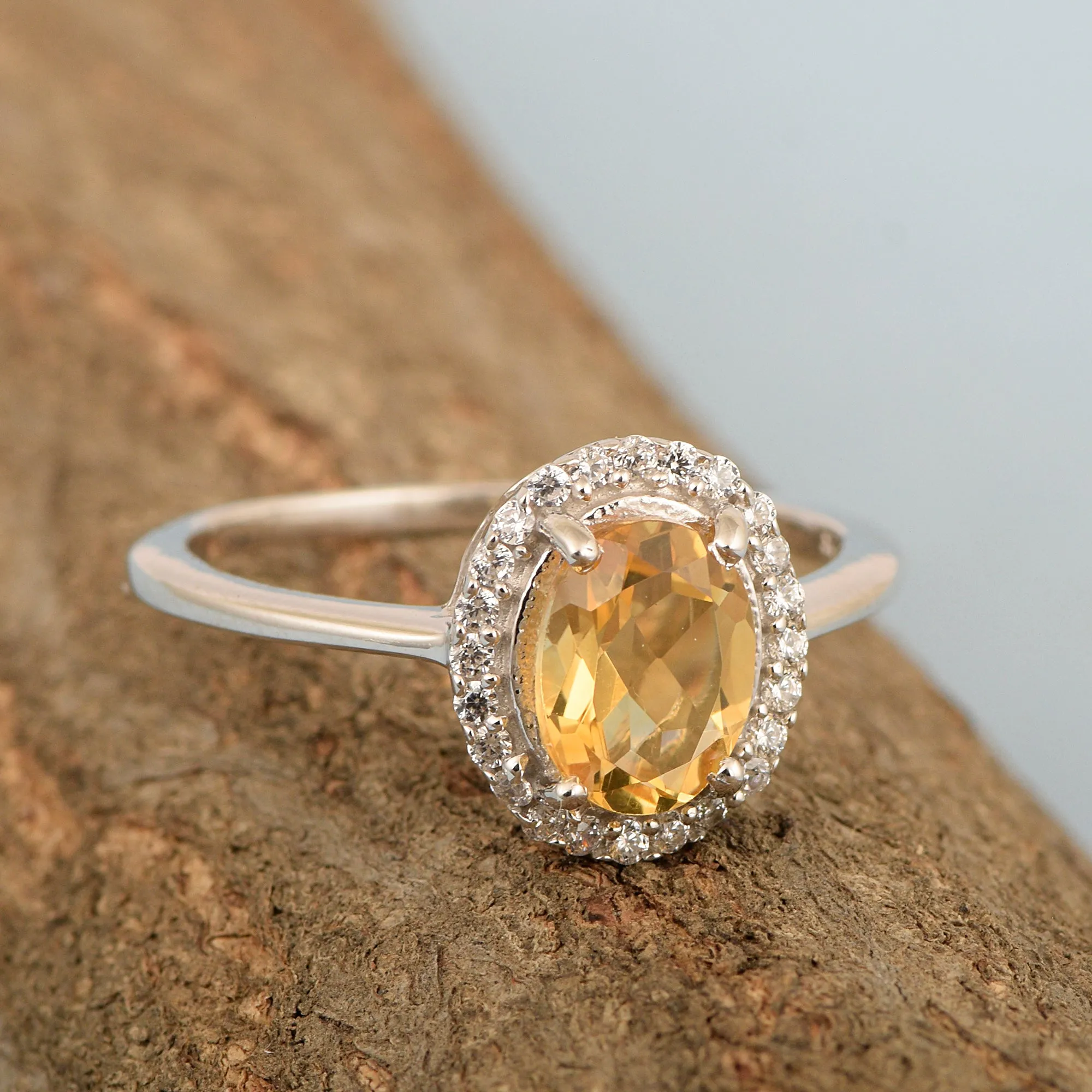 Art Deco Oval 8X6 MM Citrine Gemstone 925 Sterling Silver Women Ring