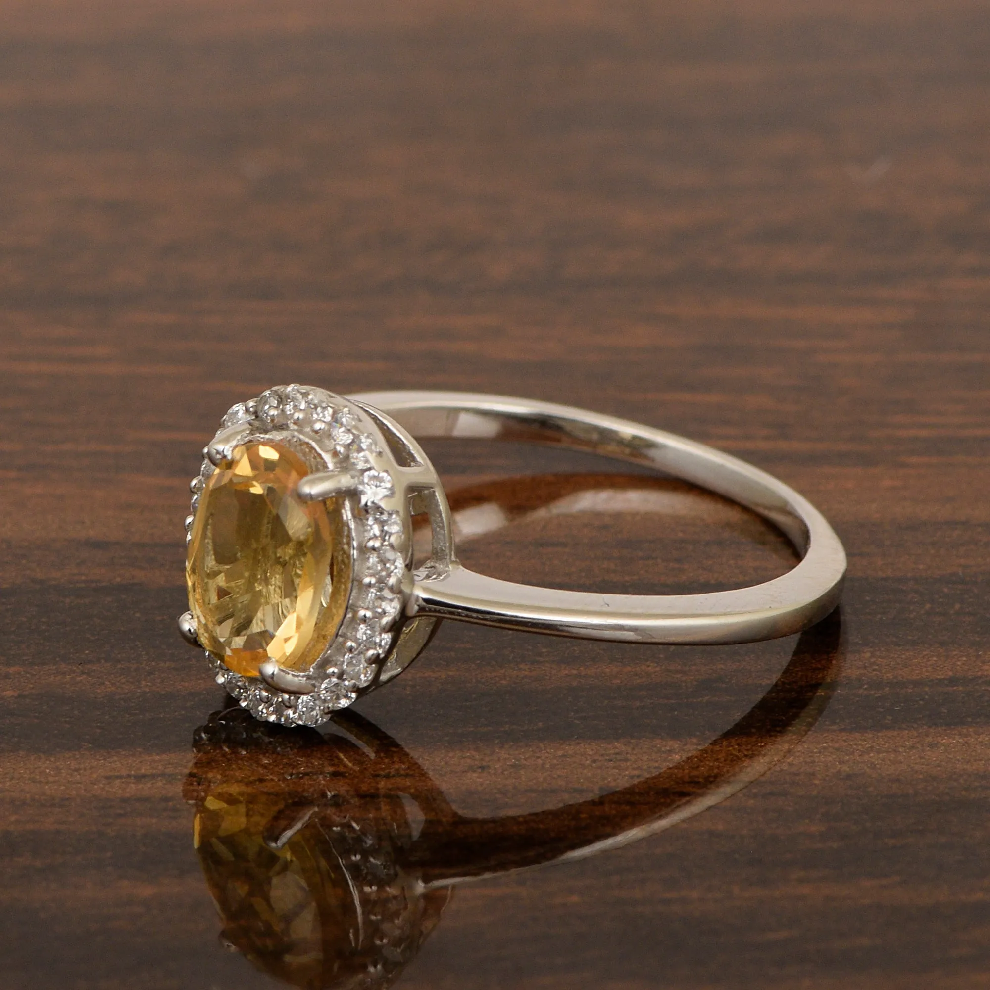 Art Deco Oval 8X6 MM Citrine Gemstone 925 Sterling Silver Women Ring