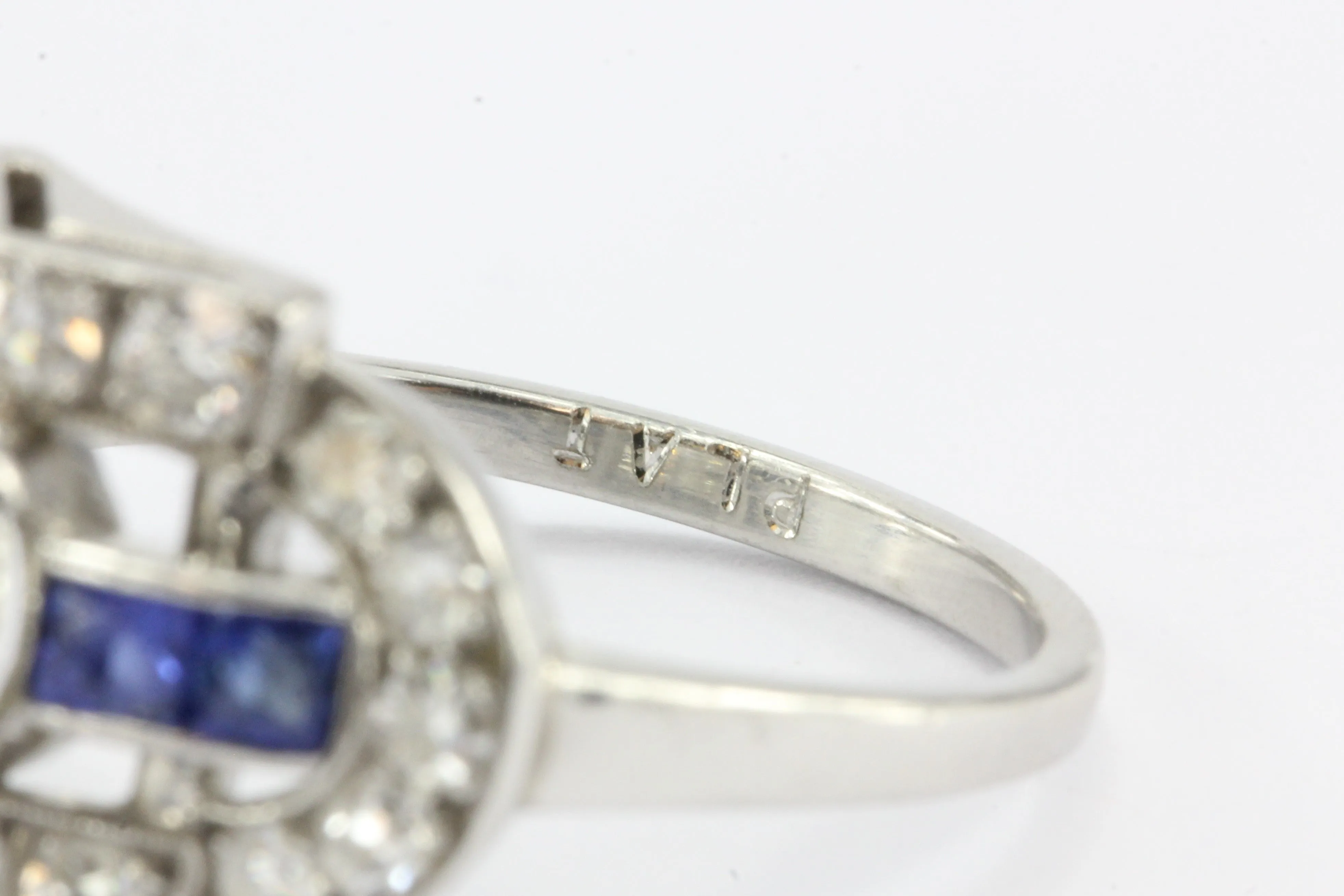 Art Deco Platinum .93ct Old European Diamond & Sapphire Ring 1.79 CTW