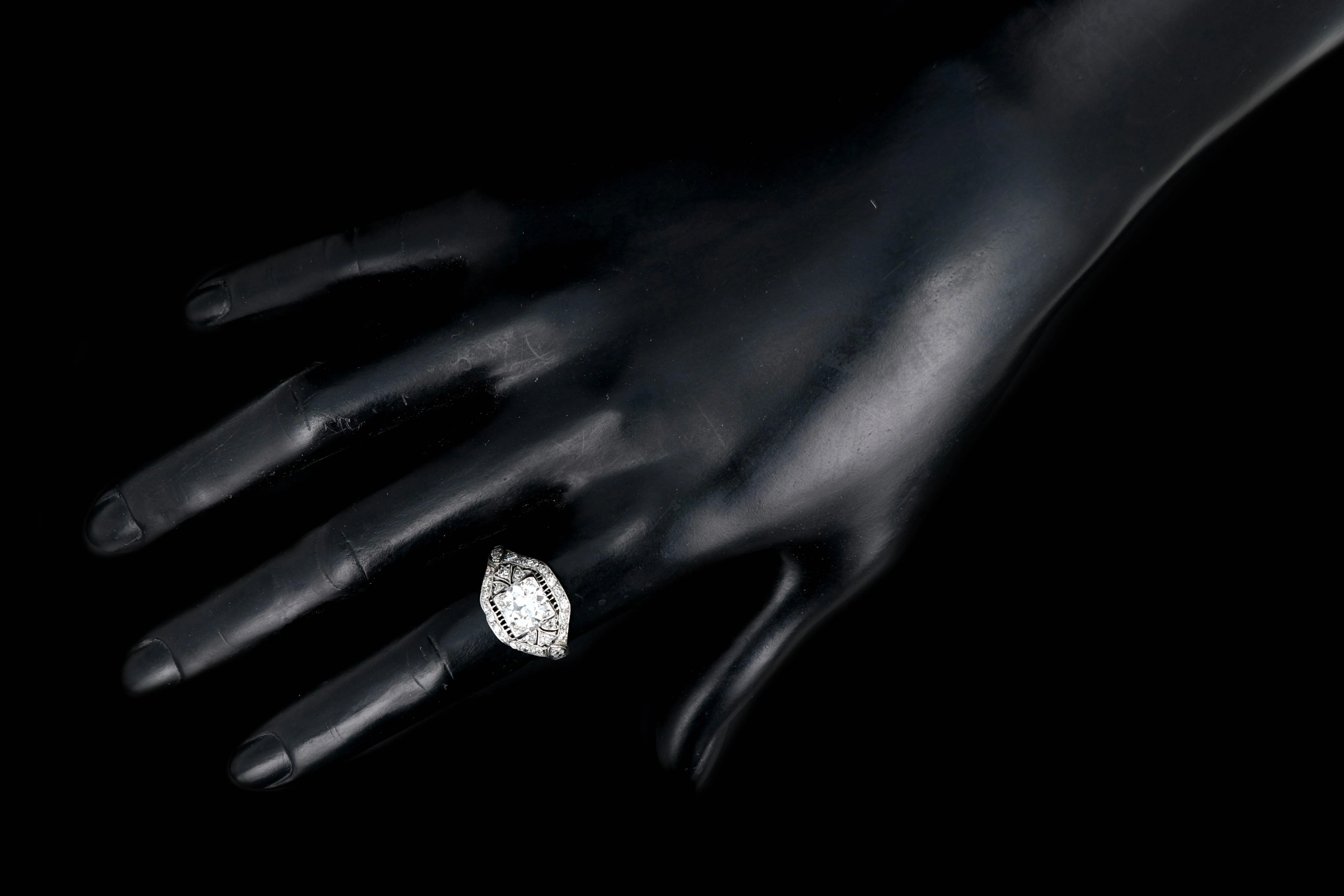 Art Deco Platinum EGL Certified 1.35 CT Old European Cut Filigree Engagement Ring