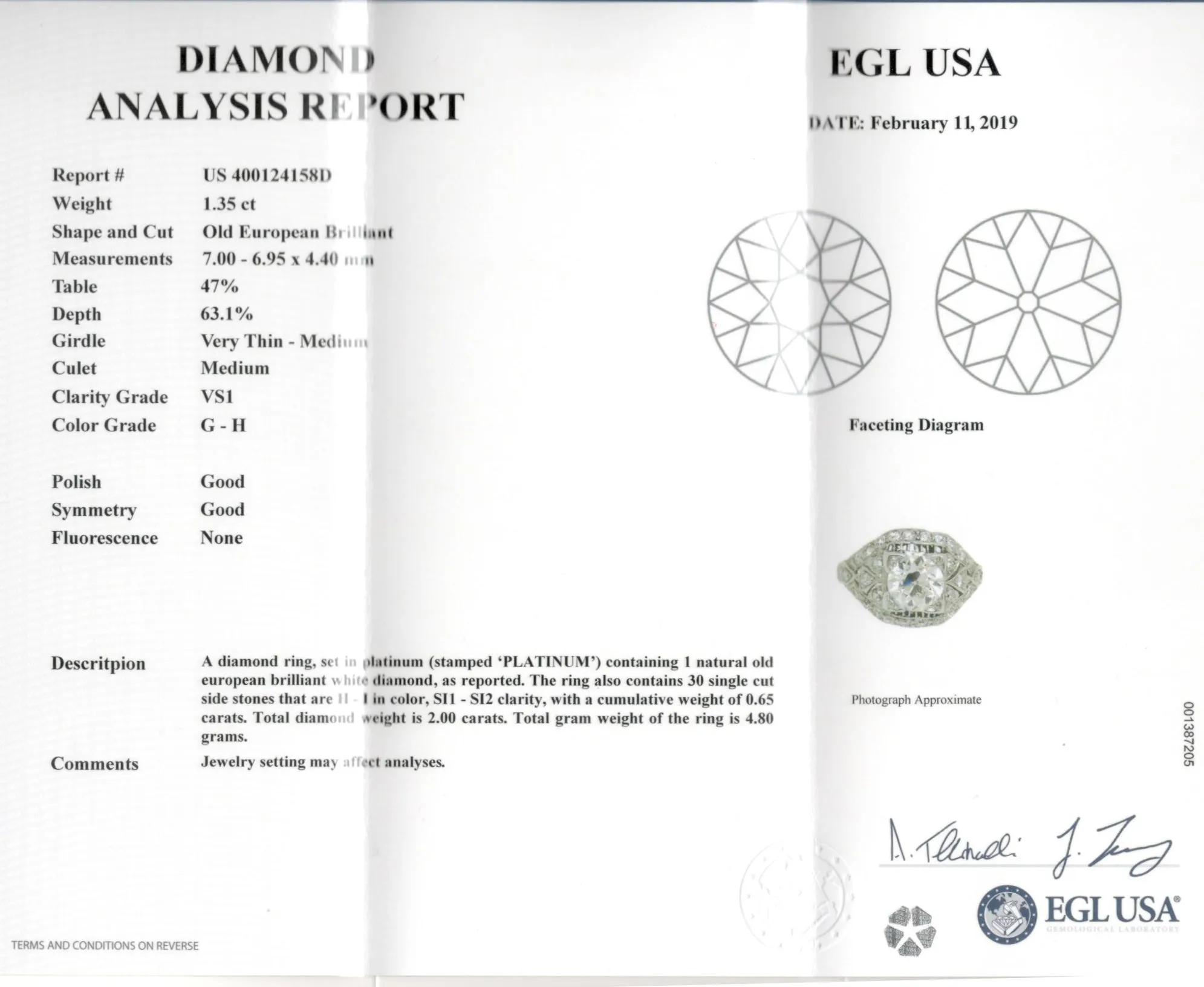Art Deco Platinum EGL Certified 1.35 CT Old European Cut Filigree Engagement Ring