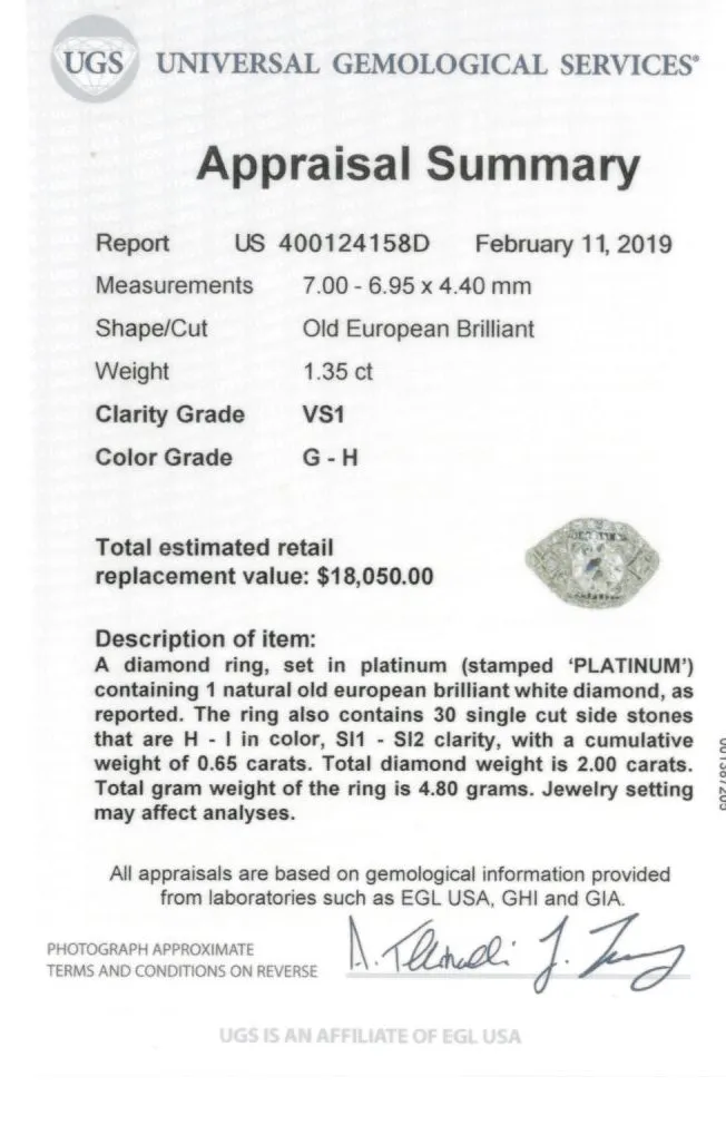 Art Deco Platinum EGL Certified 1.35 CT Old European Cut Filigree Engagement Ring