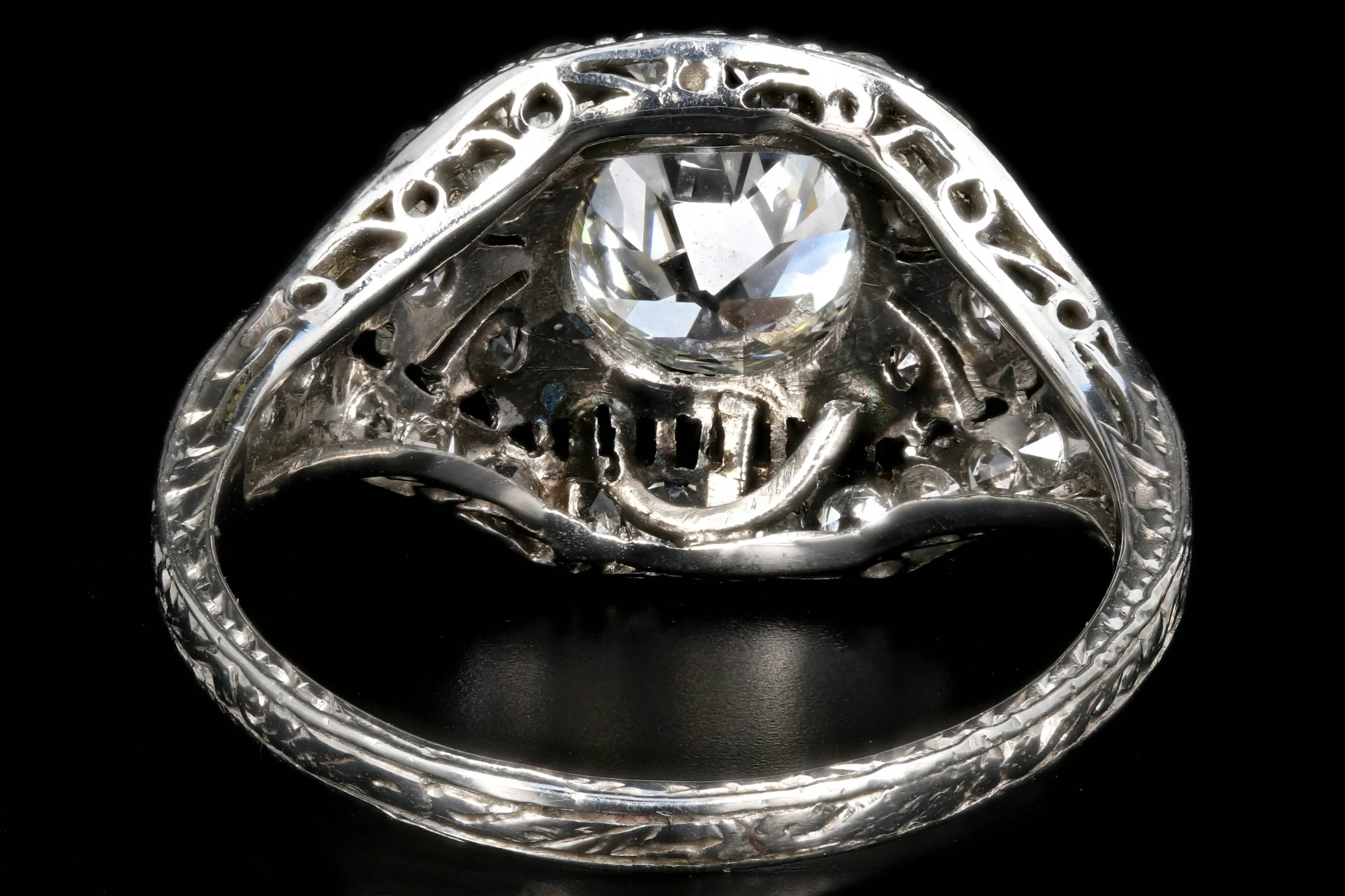 Art Deco Platinum EGL Certified 1.35 CT Old European Cut Filigree Engagement Ring