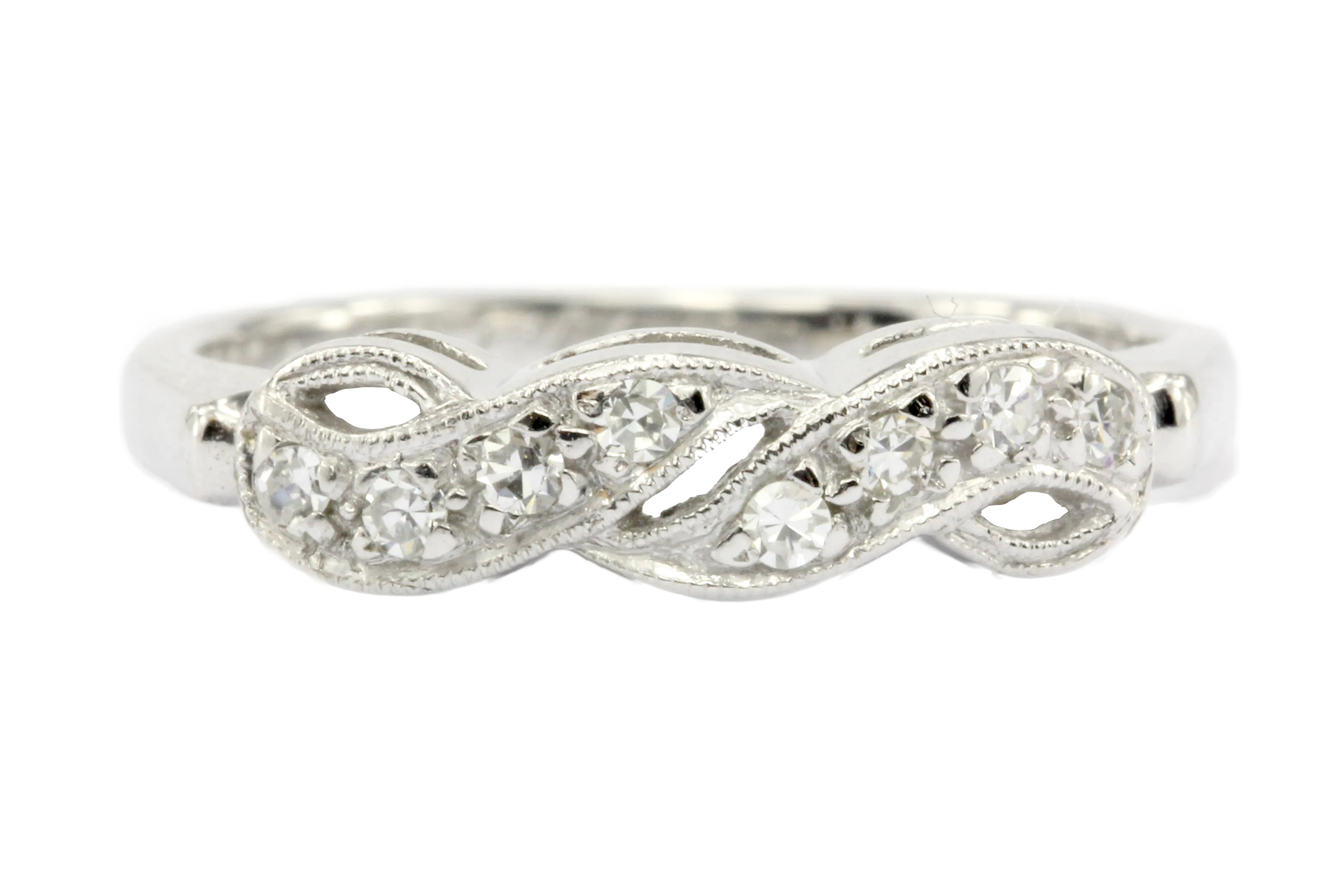 Art Nouveau 14K White Gold Diamond Wedding Band c.1917