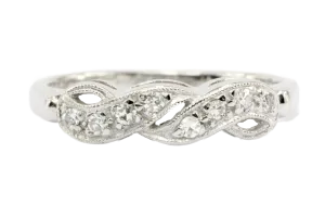 Art Nouveau 14K White Gold Diamond Wedding Band c.1917