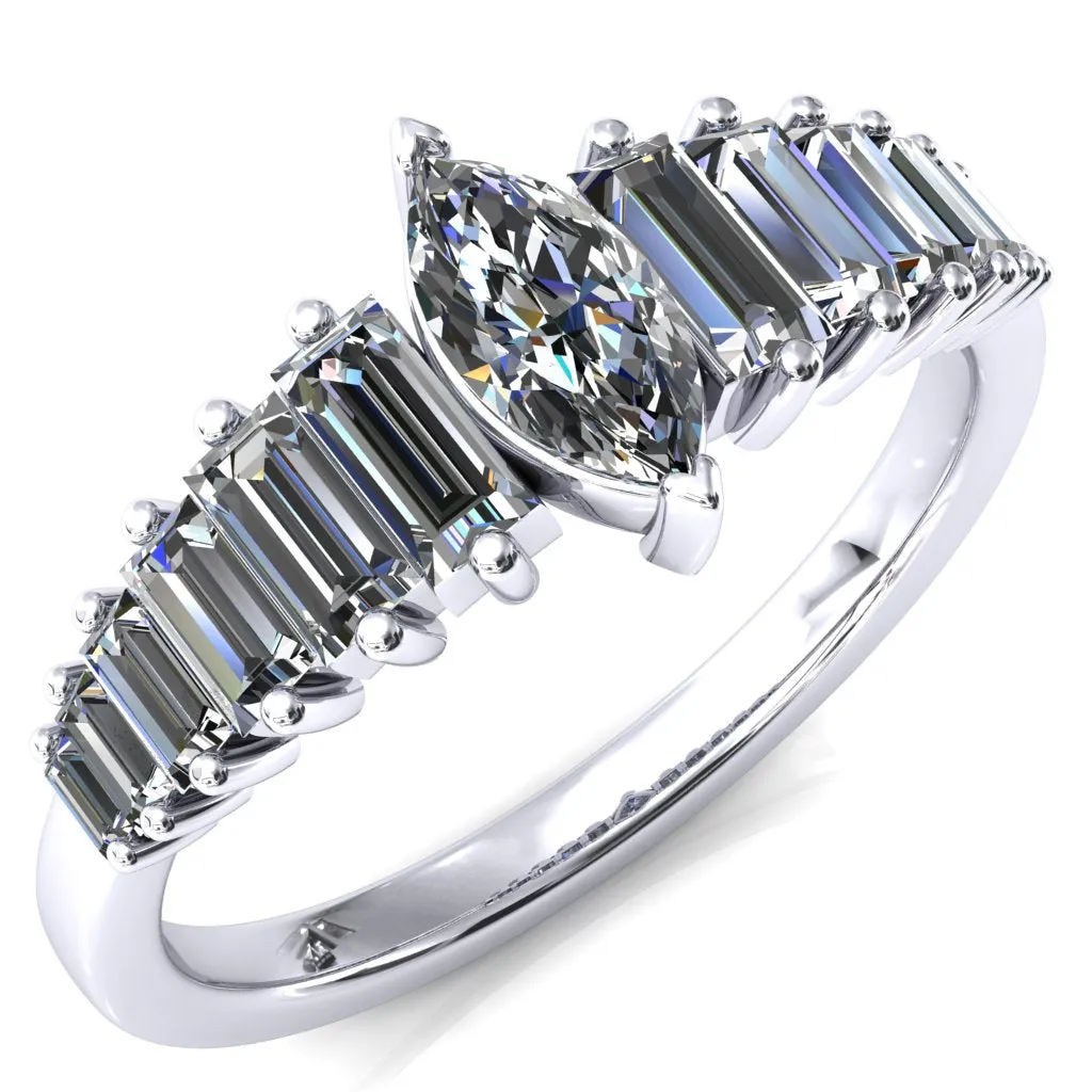 Austin Marquise Center with Baguette Diamonds Sparkling Ring
