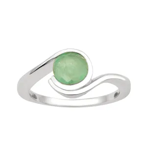 Bar-Set Solitaire 6mm Round Emerald Bypass Ring 925 Sterling Silver