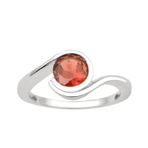 Bar-Set Solitaire 6mm Round Garnet Bypass Ring 925 Sterling Silver
