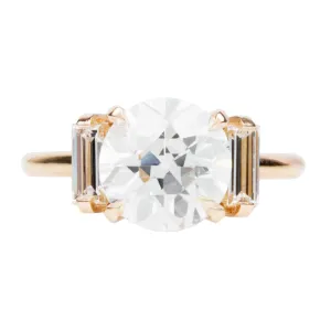 Bell & Bird Three Stone Old European Cut Diamond Ring with Vertical Baguettes