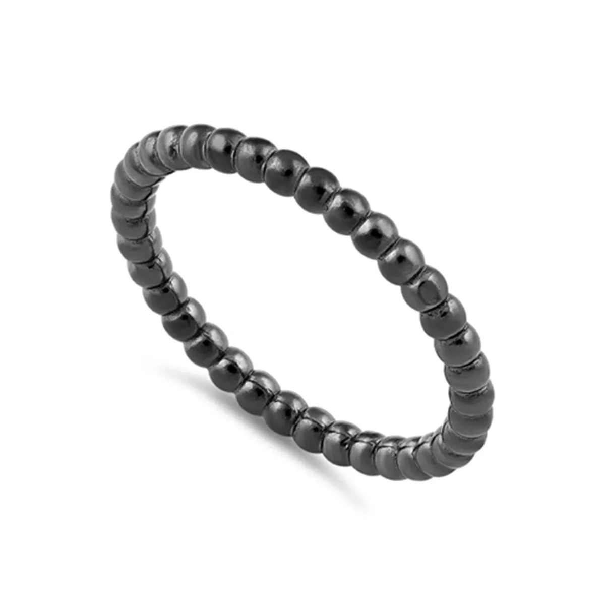 Black Rhodium Plated Stackable Bead Ring 925 Sterling Silver