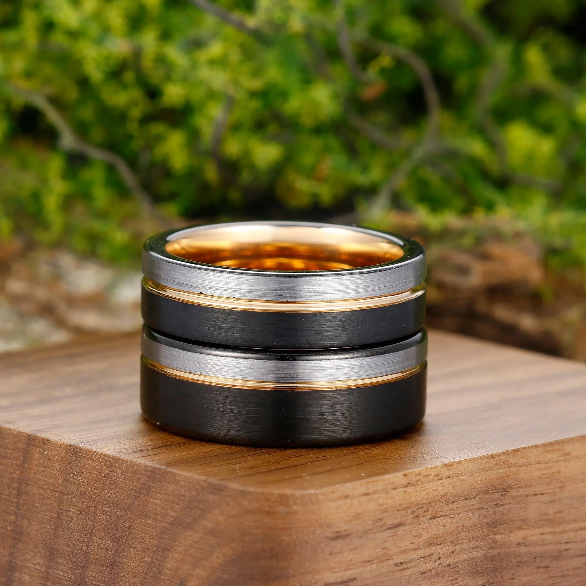 Black-Rose Gold-Silver Three-Color Couple Ring Sets His and Hers Tungsten Wedding Rings Silver Ring
