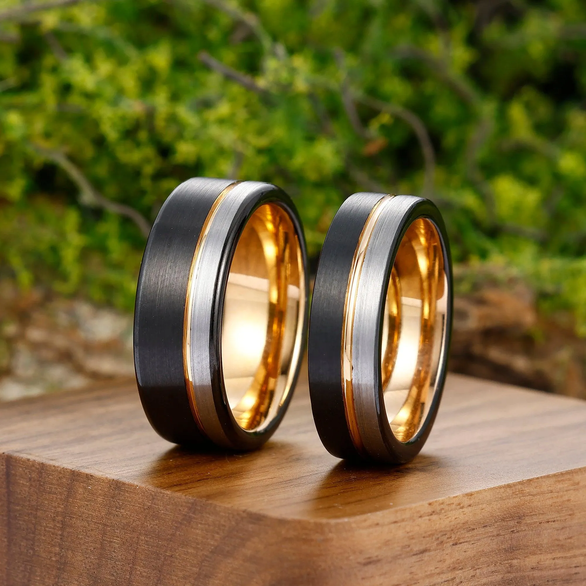 Black-Rose Gold-Silver Three-Color Couple Ring Sets His and Hers Tungsten Wedding Rings Silver Ring