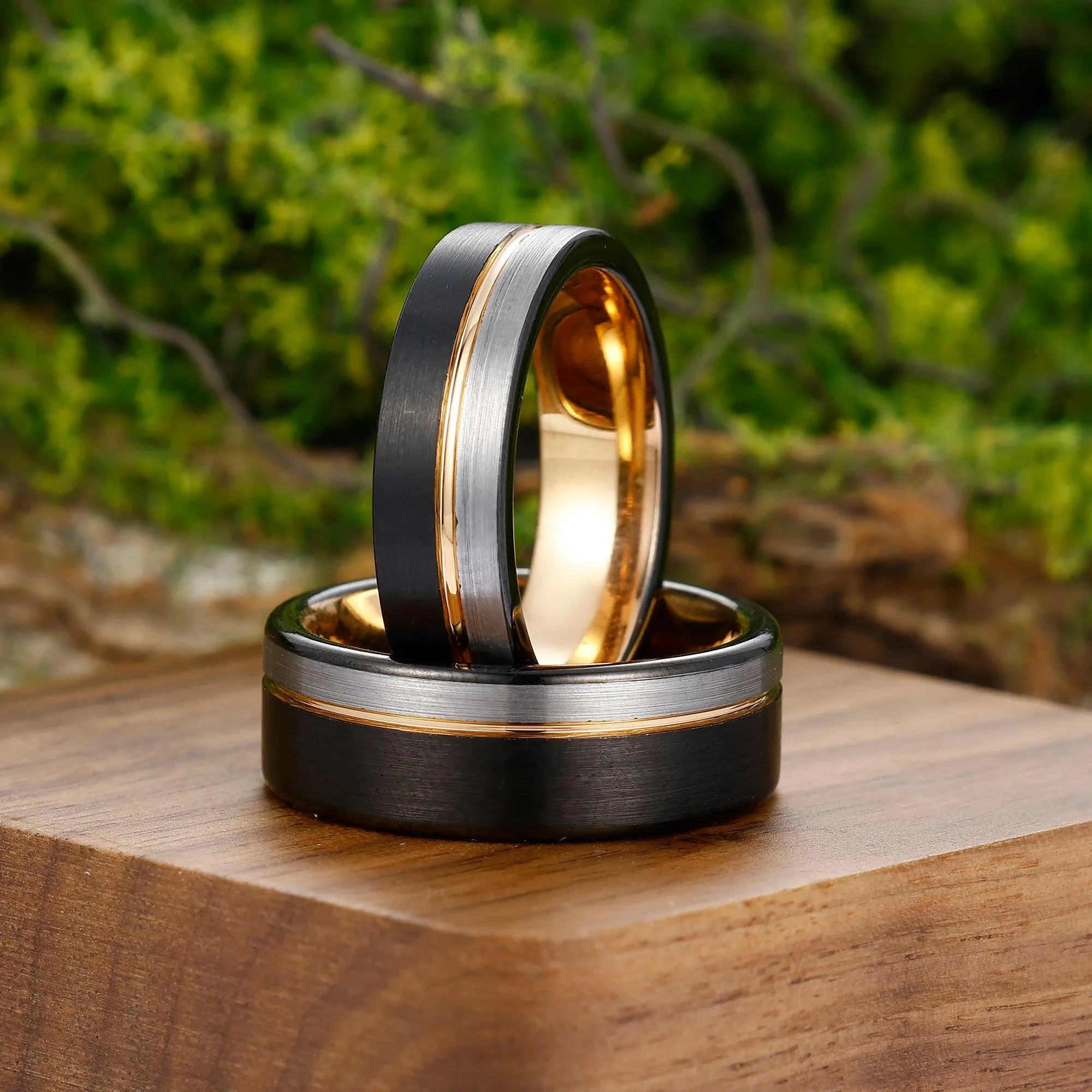 Black-Rose Gold-Silver Three-Color Couple Ring Sets His and Hers Tungsten Wedding Rings Silver Ring
