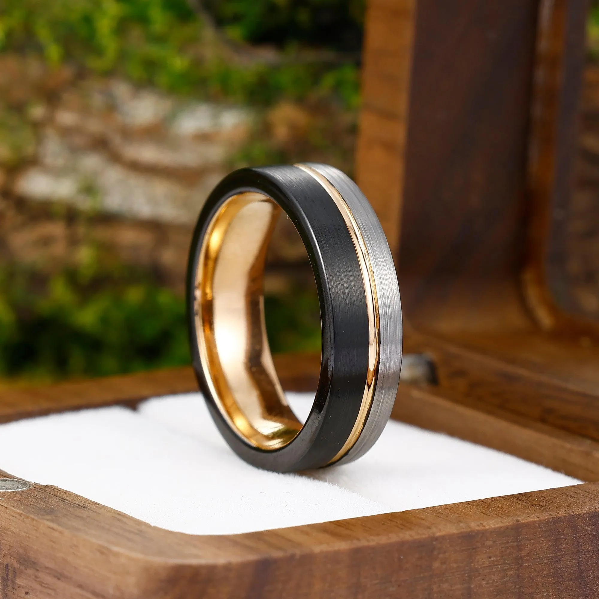 Black-Rose Gold-Silver Three-Color Couple Ring Sets His and Hers Tungsten Wedding Rings Silver Ring