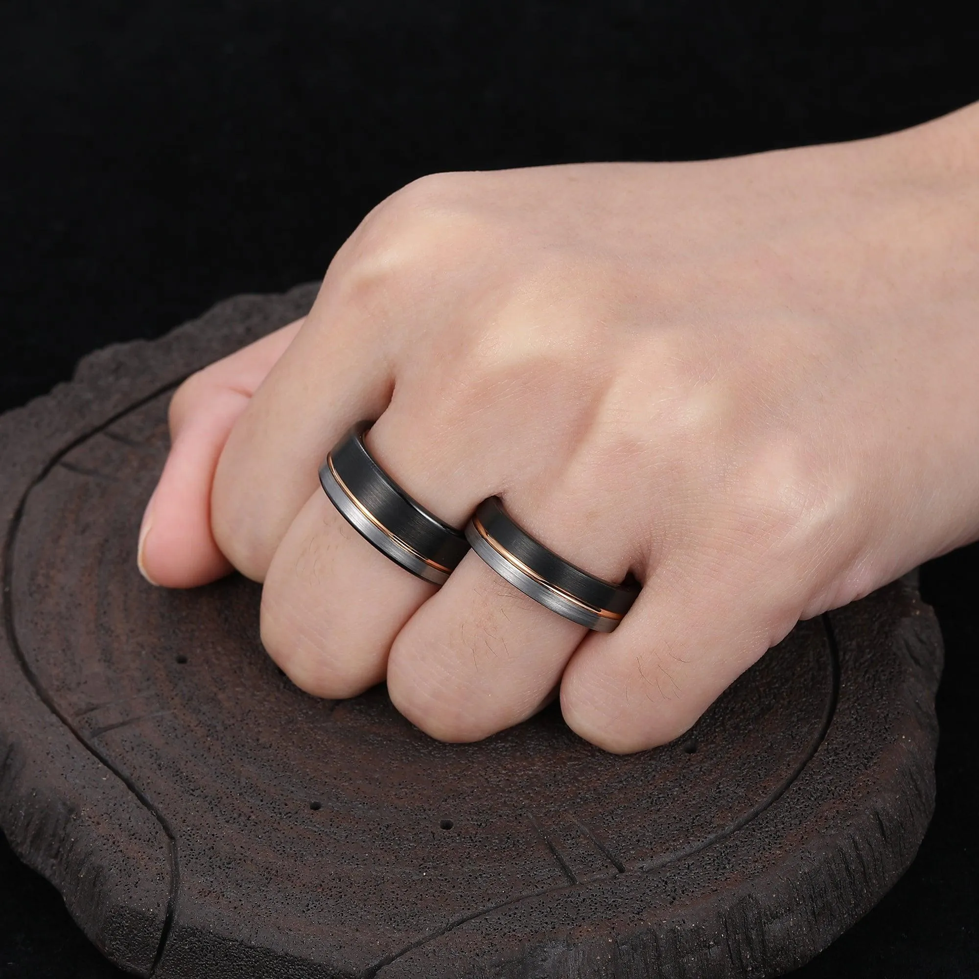 Black-Rose Gold-Silver Three-Color Couple Ring Sets His and Hers Tungsten Wedding Rings Silver Ring