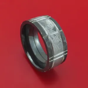 Black Zirconium and Meteorite Crosshatch Design Ring Custom Made Band