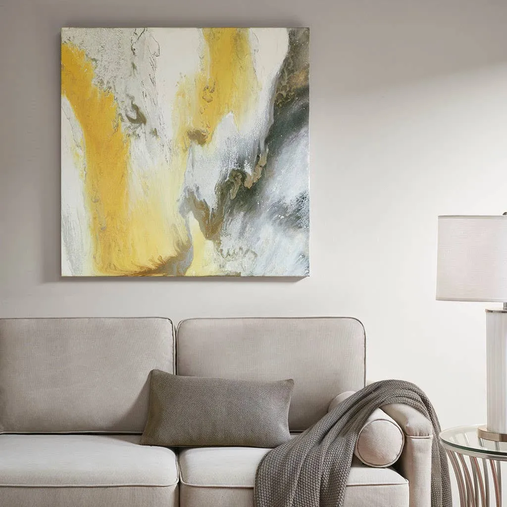 Bliss Abstract Gel Coat Canvas with Silver Foil Embellishment Yellow