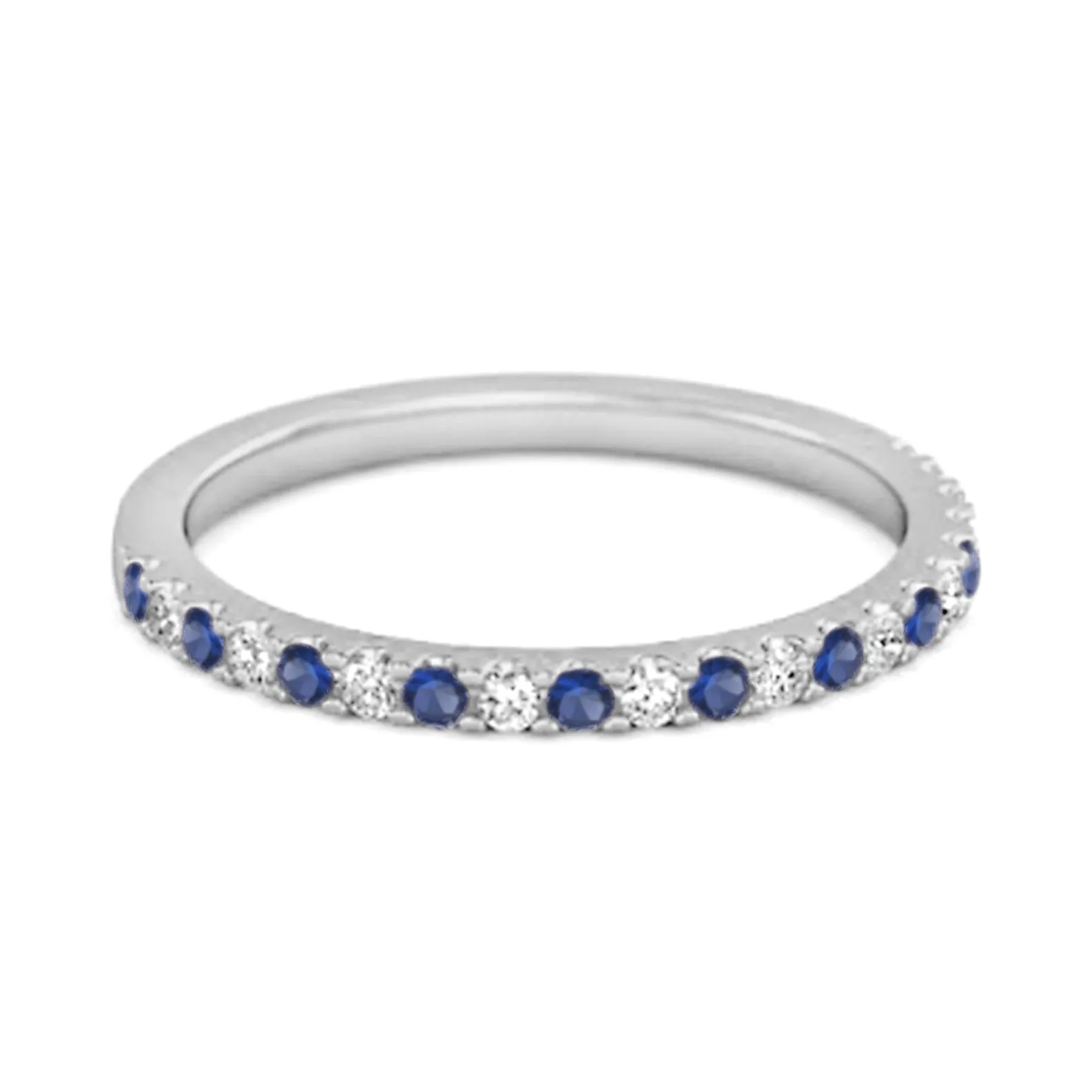 Blue Sapphire Half Eternity Band 925 Sterling Silver Stackable Ring