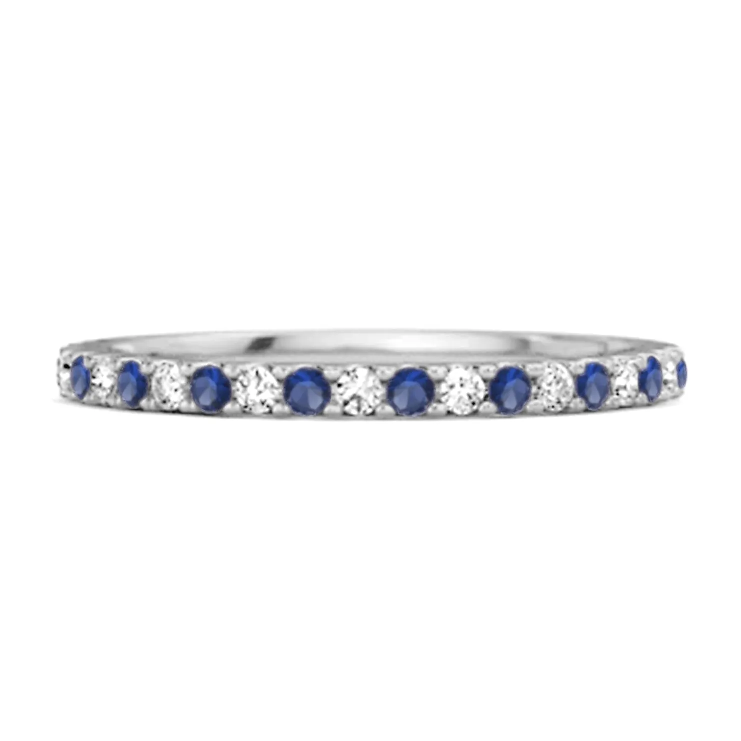 Blue Sapphire Half Eternity Band 925 Sterling Silver Stackable Ring