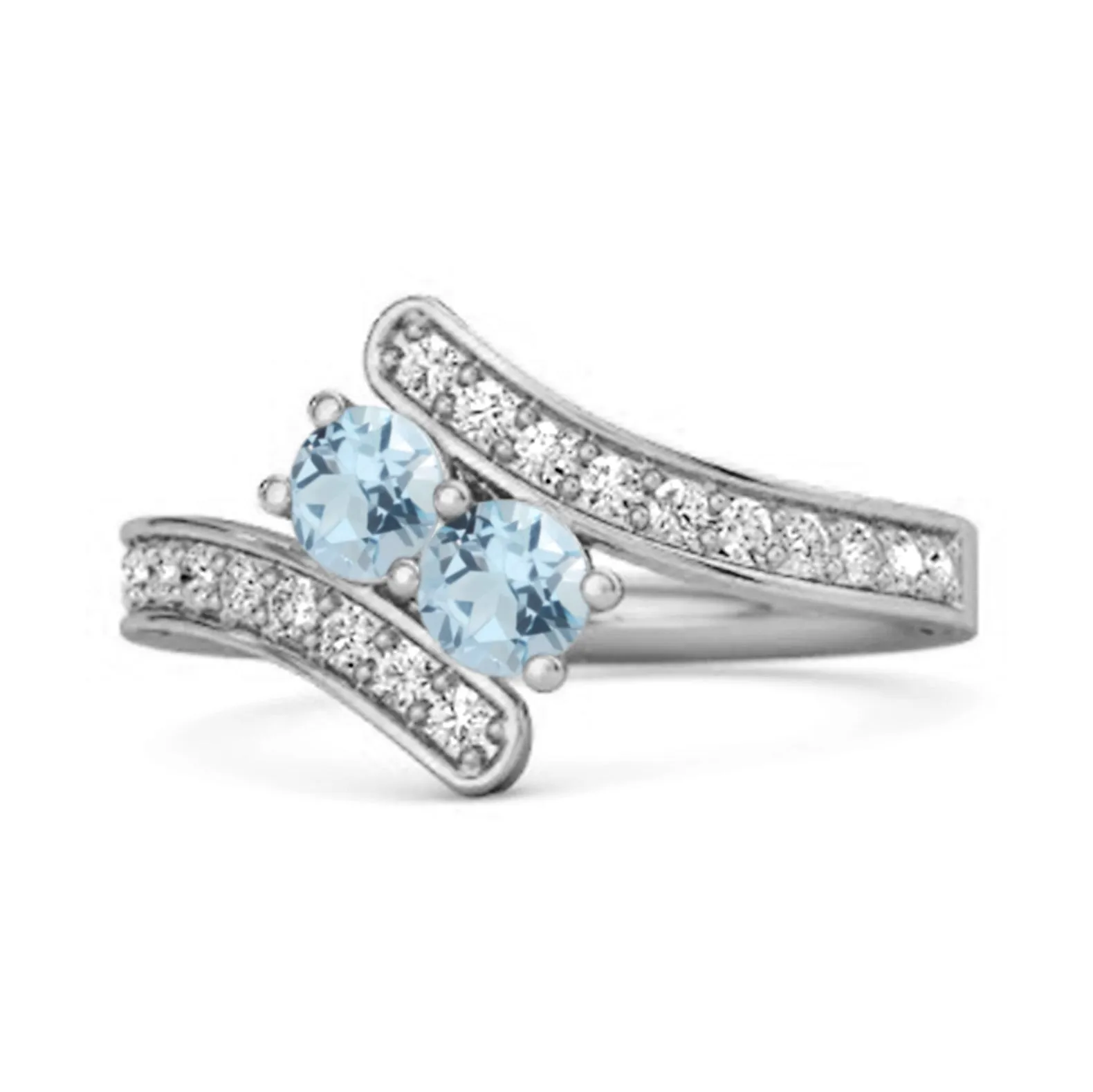 Blue Topaz 925 Sterling Silver Split Shank Bypass Wedding Ring