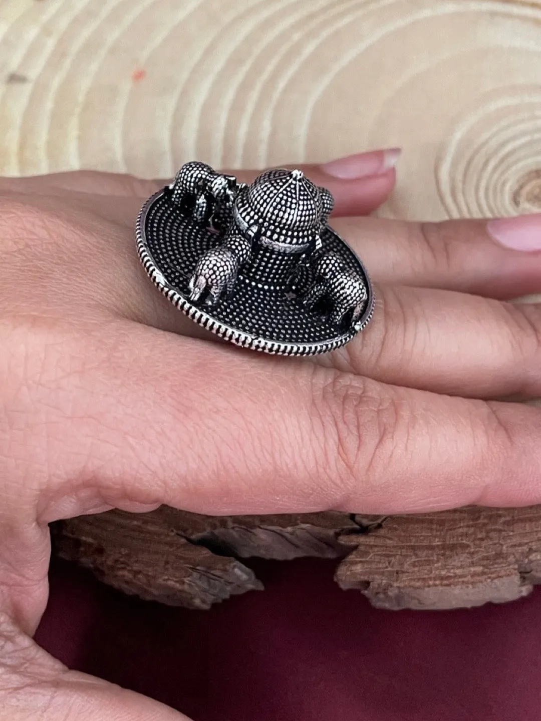 Bohemian Gypsy Elephant Design Oxidized Silver Afghani Ring
