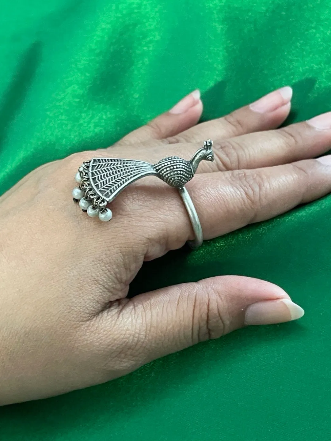 Bohemian Gypsy Peacock Design Oxidized Silver Afghani Rings