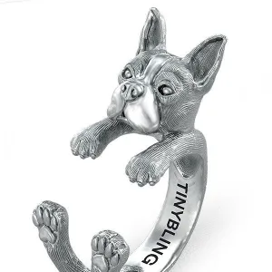 Boston Terrier Breed Jewelry Cuddle Wrap Ring
