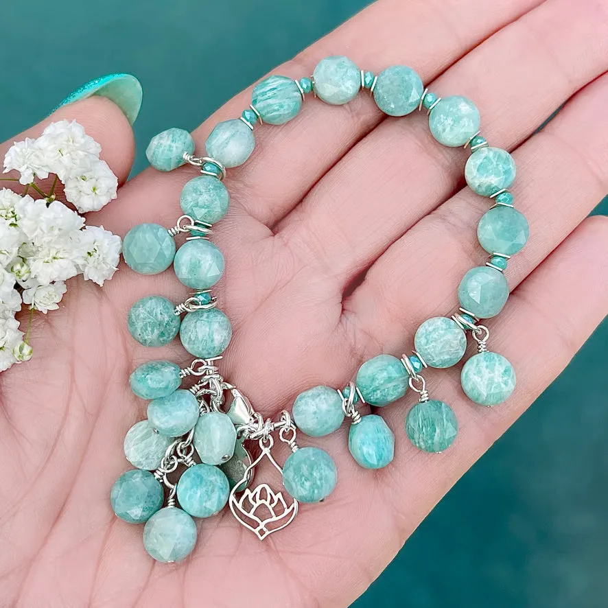 Brazilian Amazonite Lotus Flower Charm Bracelet