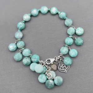 Brazilian Amazonite Lotus Flower Charm Bracelet