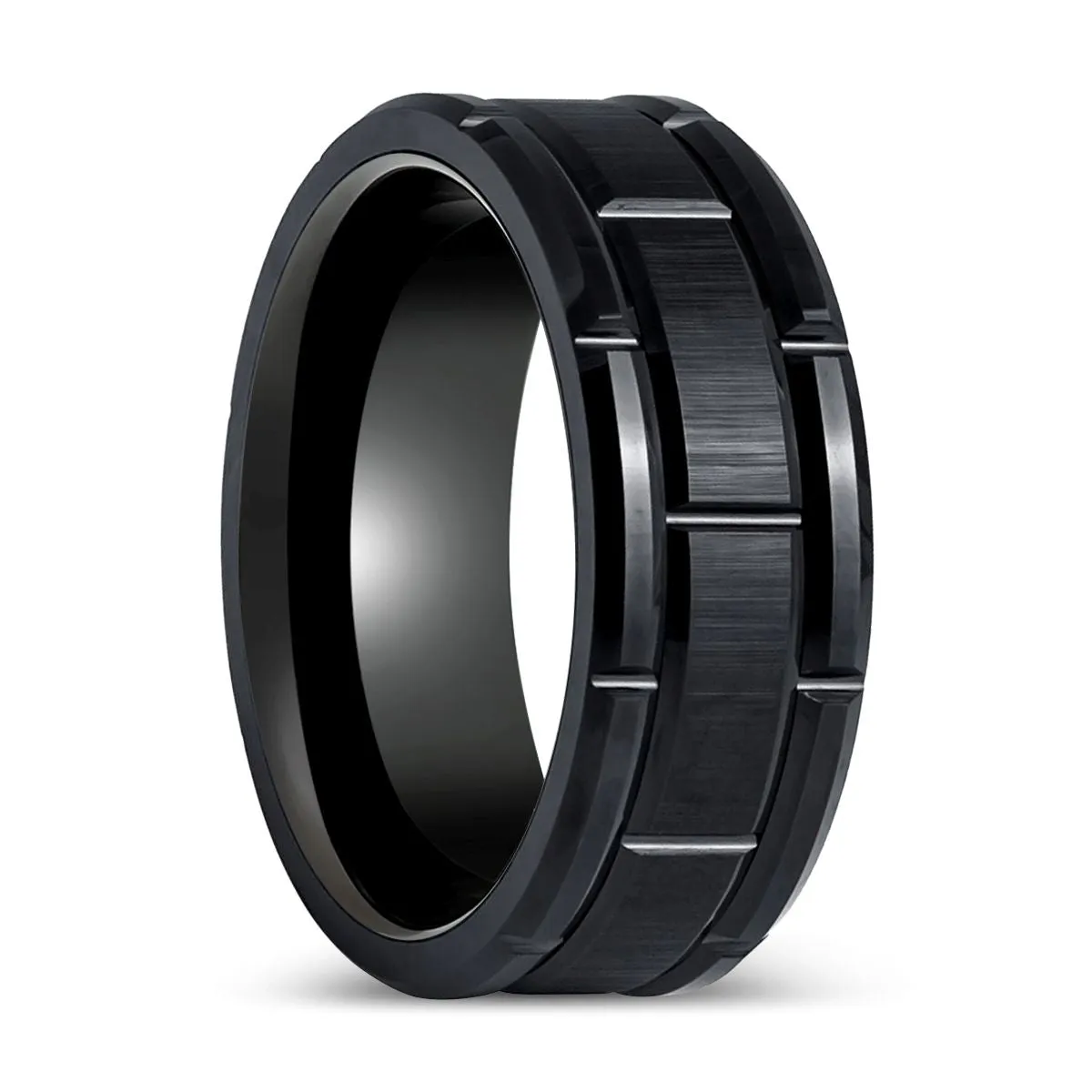 BRICKADE | Black Tungsten Ring with Brick Pattern Design