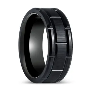 BRICKADE | Black Tungsten Ring with Brick Pattern Design