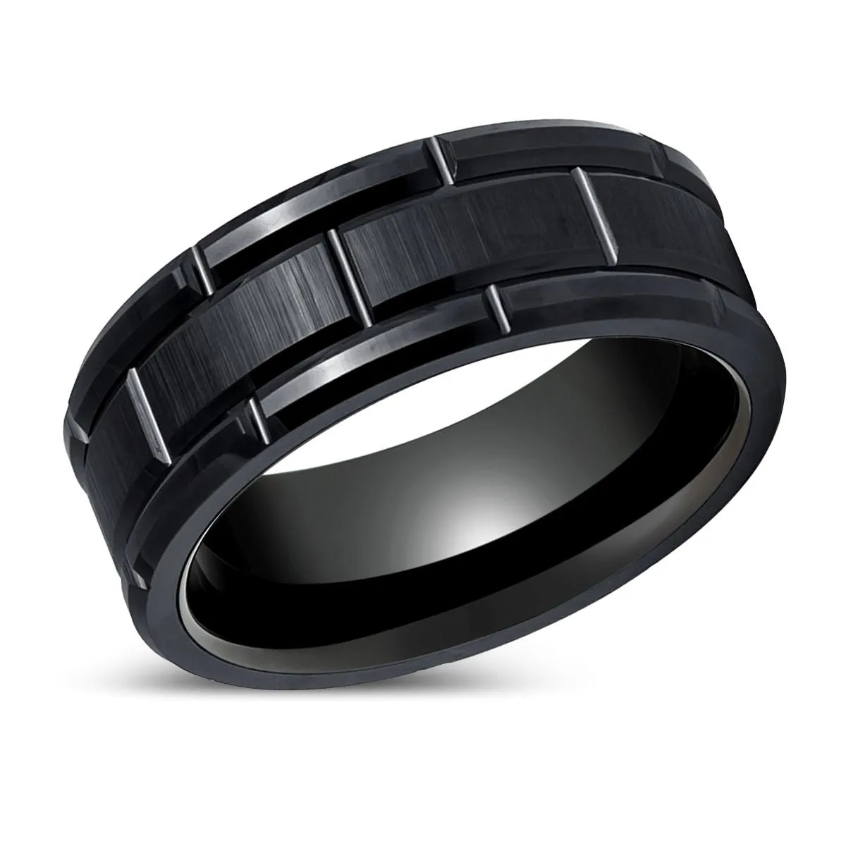 BRICKADE | Black Tungsten Ring with Brick Pattern Design