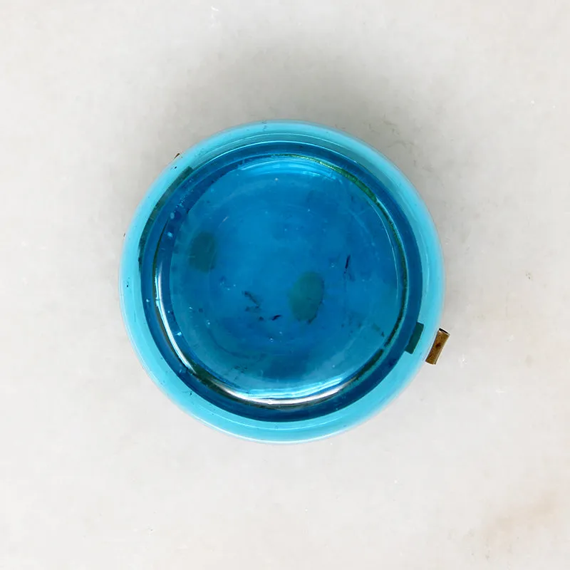 Bright Blue Bohemian Glass Patch Box with Daisies